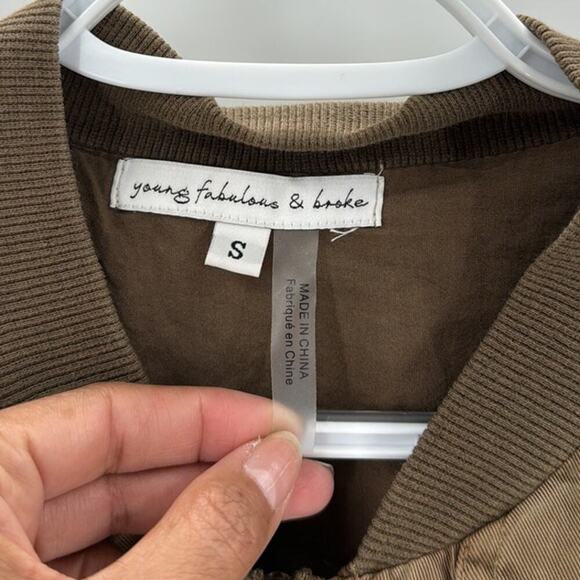 Young Fabulous & Broke Utility Bomber cropped Jacket Khaki size Small - Picture 3 of 5
